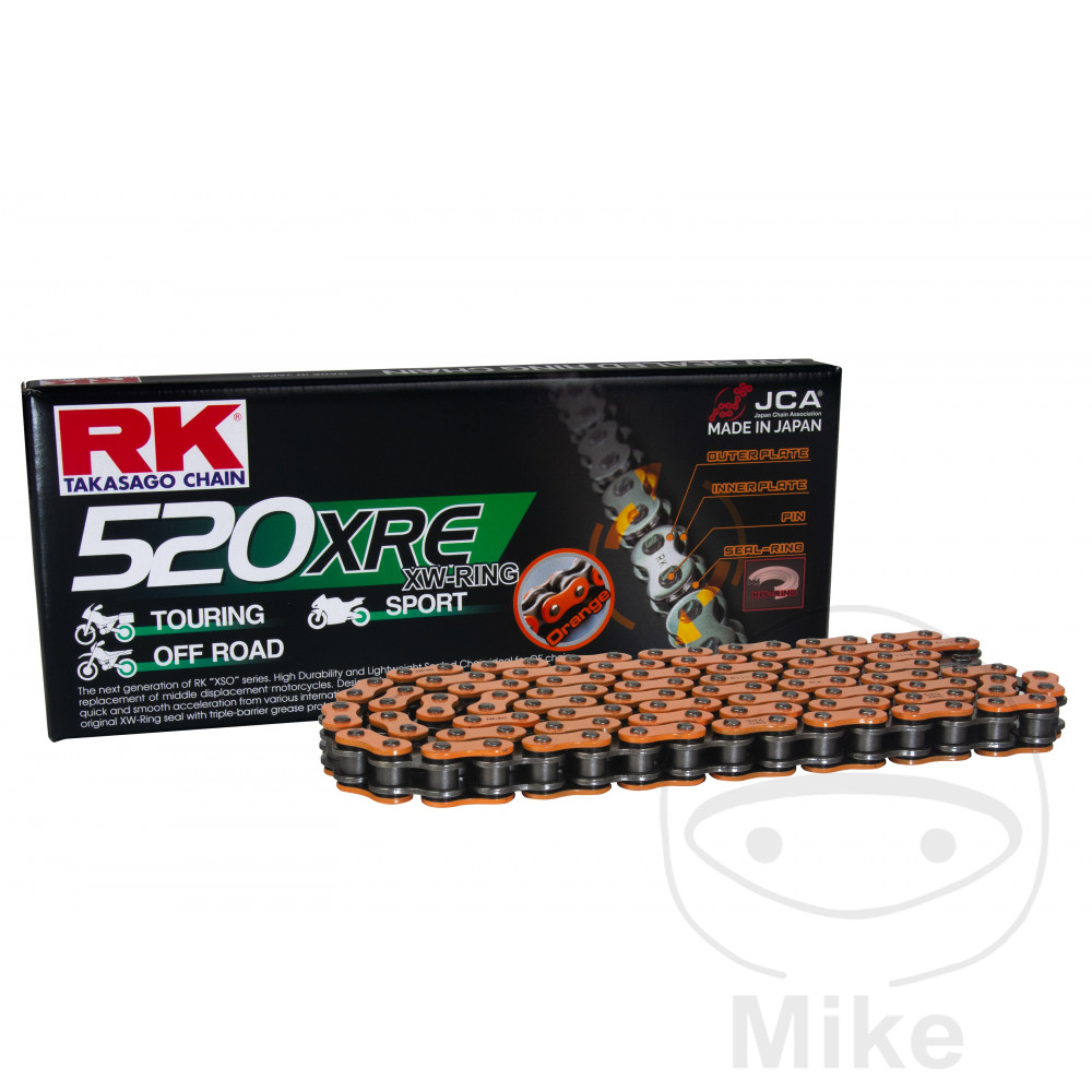 Catena RK XW Arancione 520XRE/112 Catena Aperta con Chiusura a Rivetto per BMW F650GS + Dakar G310GS