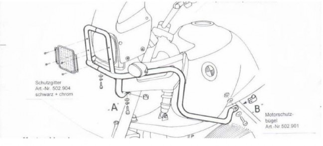 Barra di protezione serbatoio per combinazione con barra di protezione motore 502901 argento per BMW R850GS R1100GS