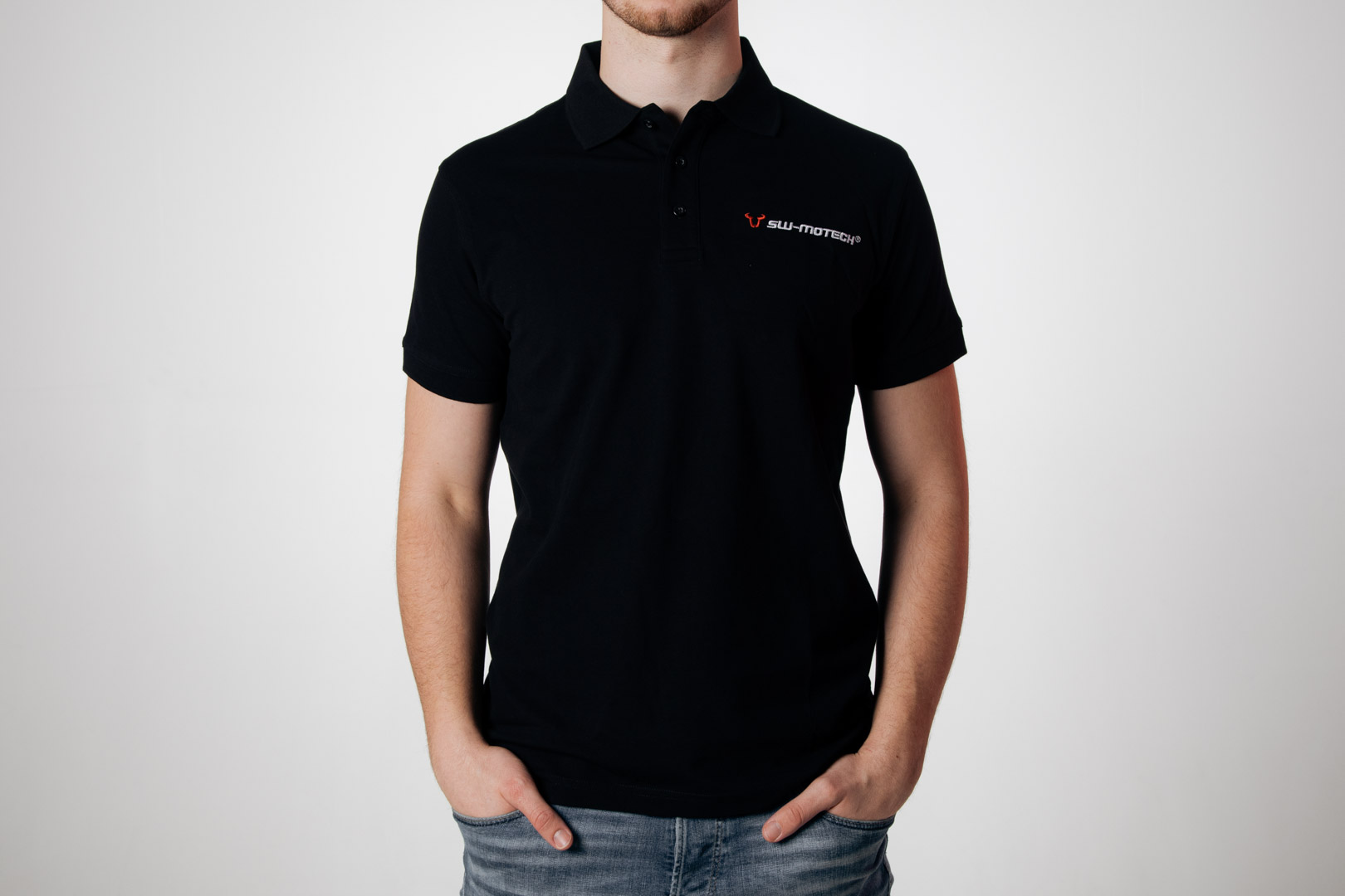 Camiseta Polo SW-Motech Team Línea Core. Negra. Hombre. Talla L